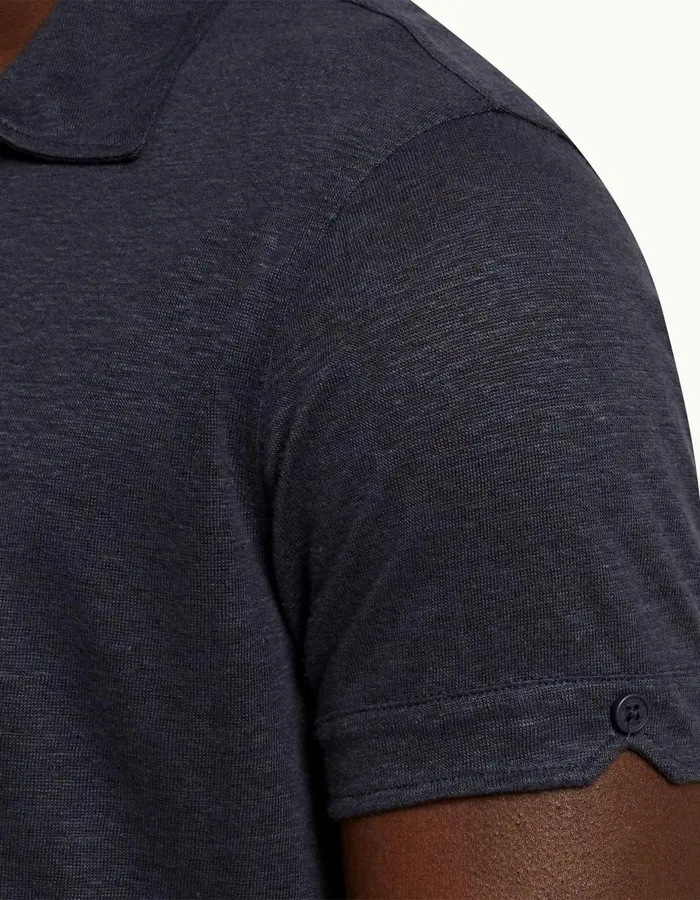Men Orlebar Brown Polo Shirts Sebastian Linen Navy