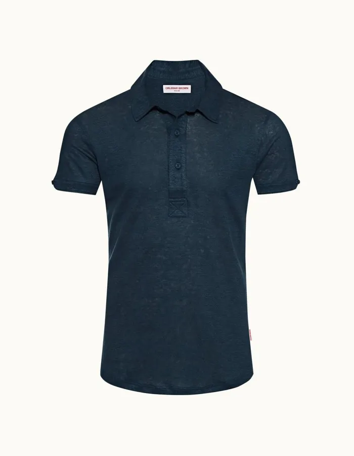 Men Orlebar Brown Polo Shirts Sebastian Linen Oceanic Blue