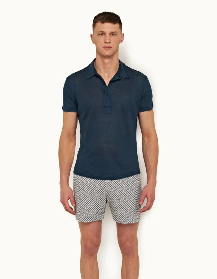 Men Orlebar Brown Polo Shirts Sebastian Linen Oceanic Blue