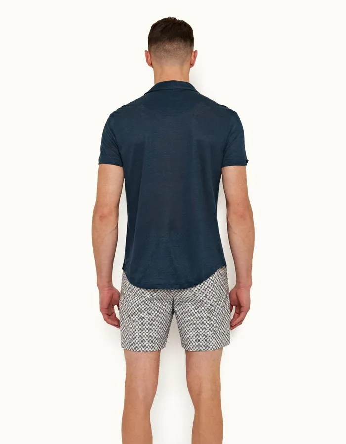 Men Orlebar Brown Polo Shirts Sebastian Linen Oceanic Blue