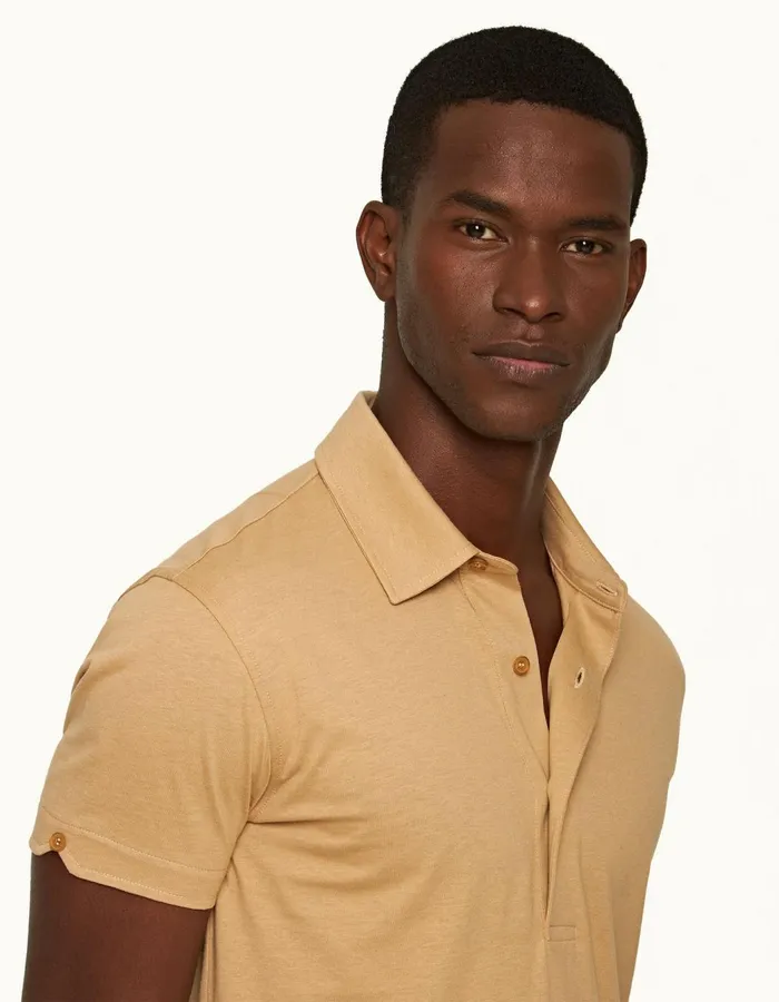 Men Orlebar Brown Polo Shirts Sebastian Silk Biscuit