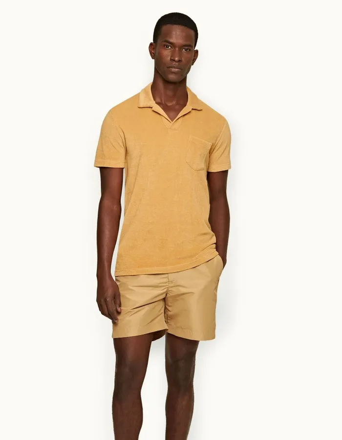 Men Orlebar Brown Polo Shirts Terry Towelling Biscuit