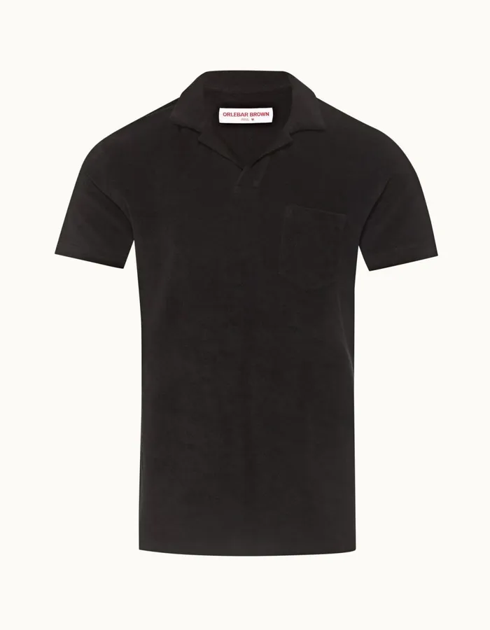 Men Orlebar Brown Polo Shirts Terry Towelling Black