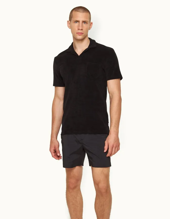 Men Orlebar Brown Polo Shirts Terry Towelling Black