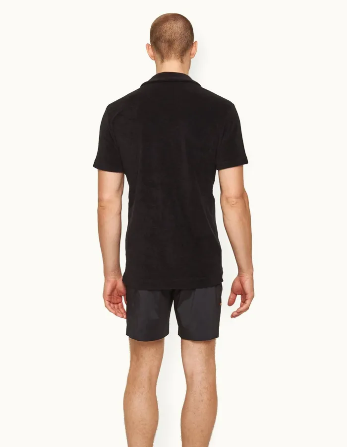 Men Orlebar Brown Polo Shirts Terry Towelling Black