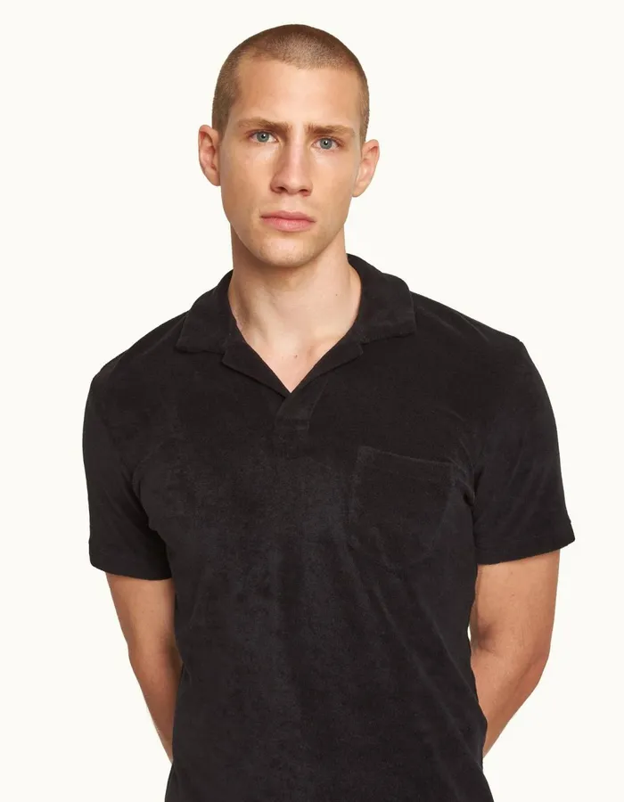 Men Orlebar Brown Polo Shirts Terry Towelling Black