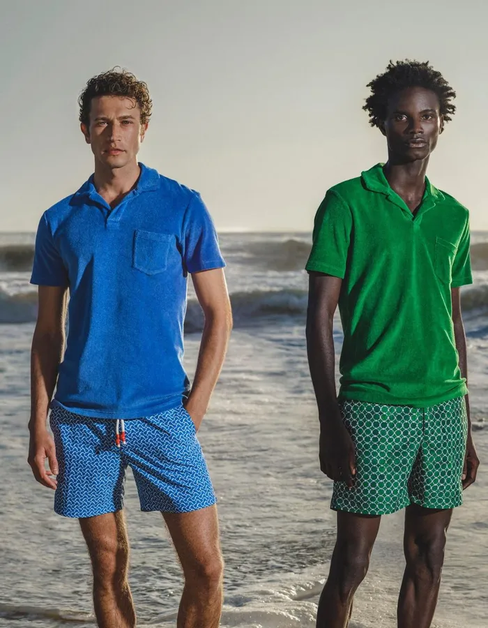 Men Orlebar Brown Polo Shirts Terry Towelling Coastal Garden