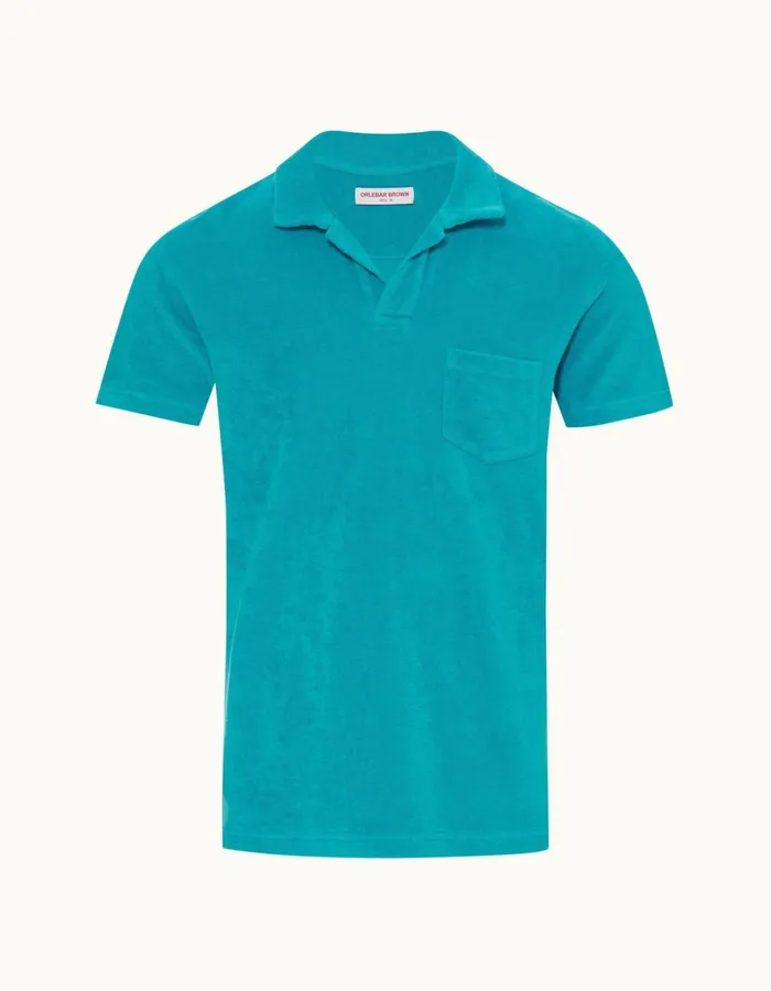 Men Orlebar Brown Polo Shirts Terry Towelling Crystal Sea