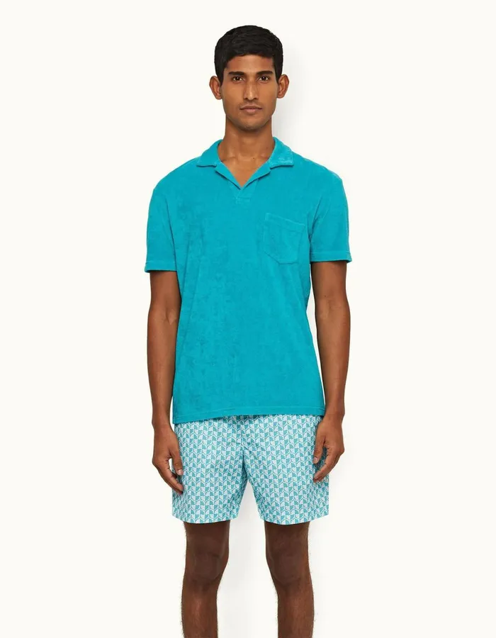 Men Orlebar Brown Polo Shirts Terry Towelling Crystal Sea