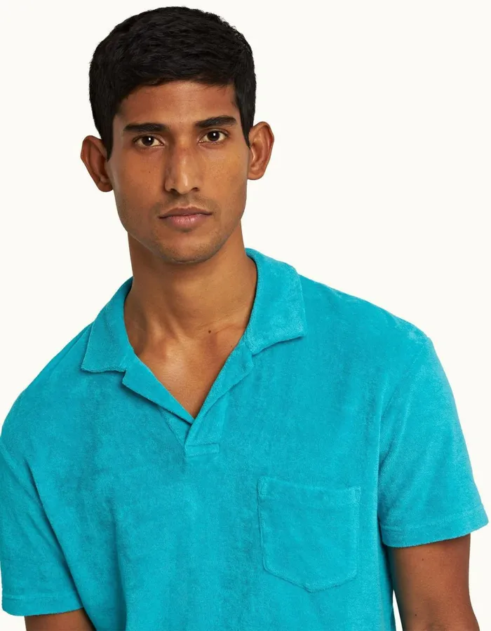 Men Orlebar Brown Polo Shirts Terry Towelling Crystal Sea