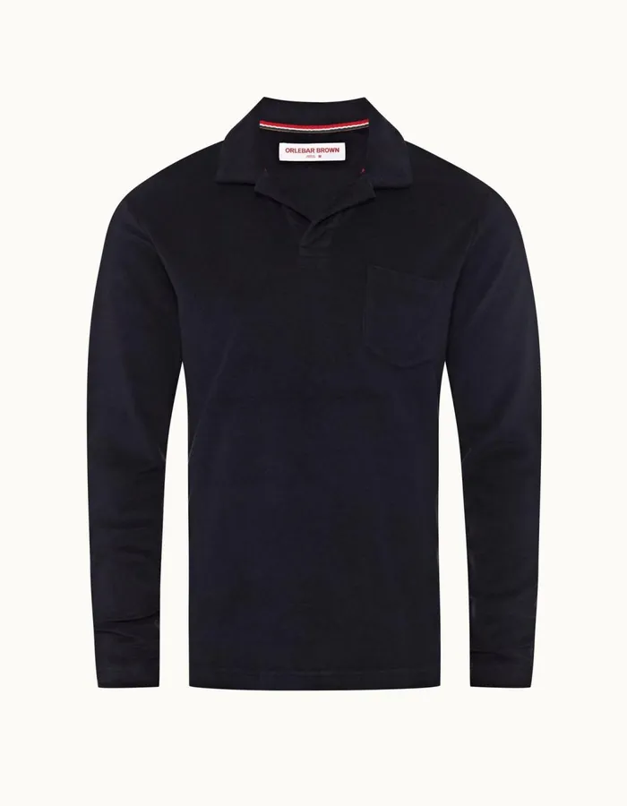 Men Orlebar Brown Polo Shirts Terry Towelling Night Iris