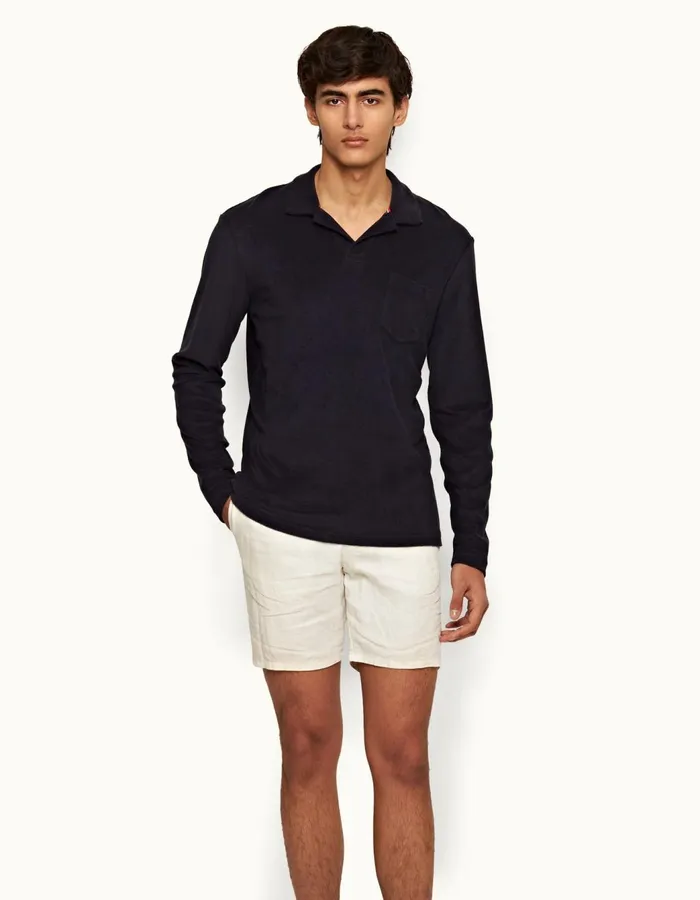 Men Orlebar Brown Polo Shirts Terry Towelling Night Iris