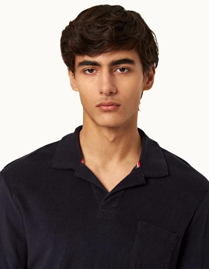 Men Orlebar Brown Polo Shirts Terry Towelling Night Iris