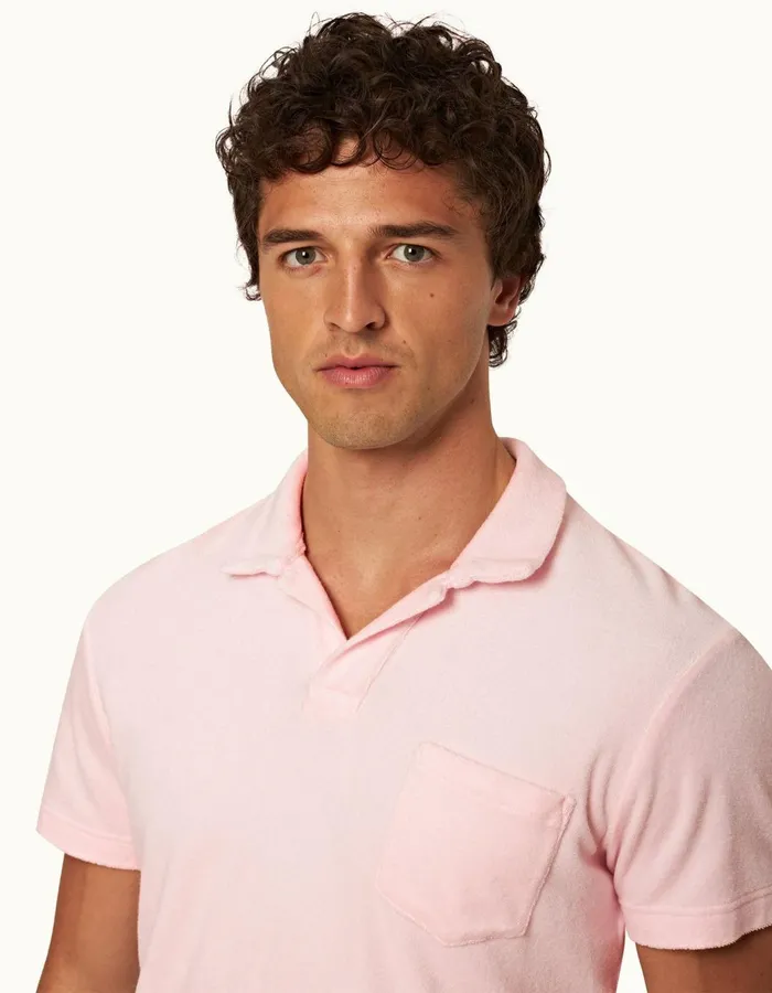 Men Orlebar Brown Polo Shirts Terry Towelling Rose