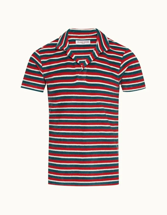 Men Orlebar Brown Polo Shirts Terry Towelling Summer Redmarina Aqua