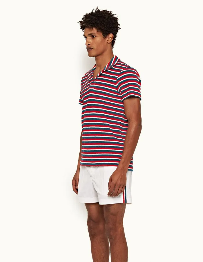 Men Orlebar Brown Polo Shirts Terry Towelling Summer Redmarina Aqua