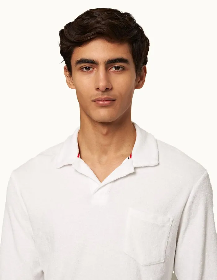 Men Orlebar Brown Polo Shirts Terry Towelling White