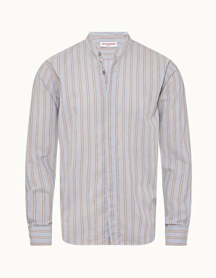 Men Orlebar Brown Shirts Dekker Stripe Island Skywhite