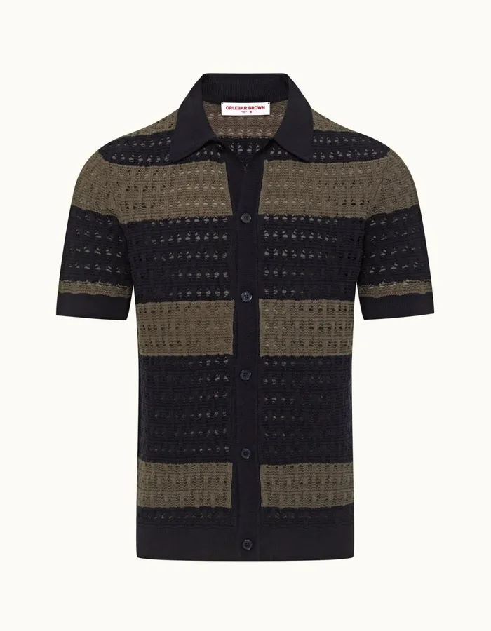 Men Orlebar Brown Shirts Fabien Midnight Navygrey