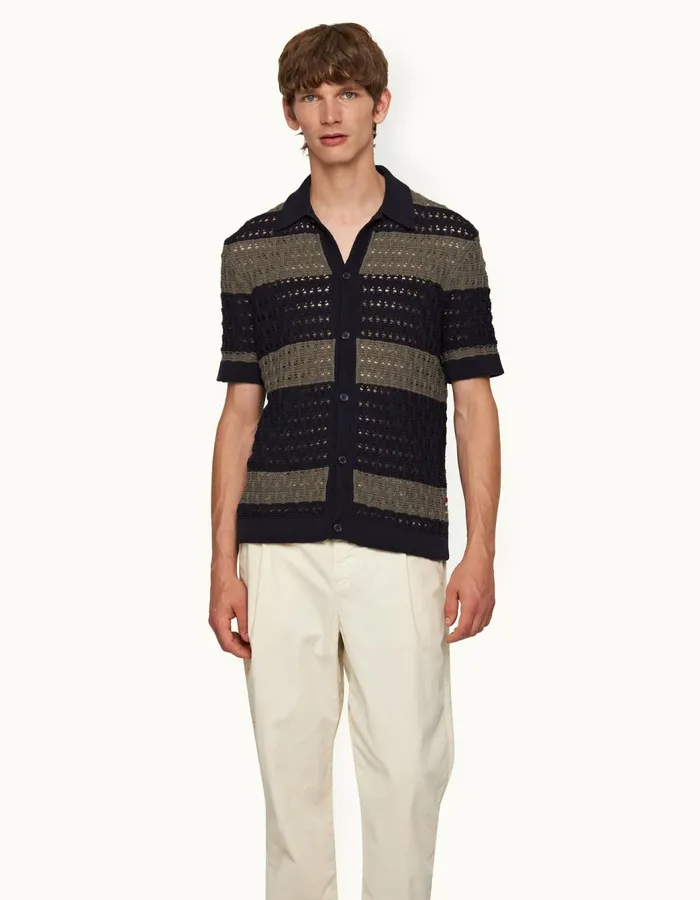 Men Orlebar Brown Shirts Fabien Midnight Navygrey