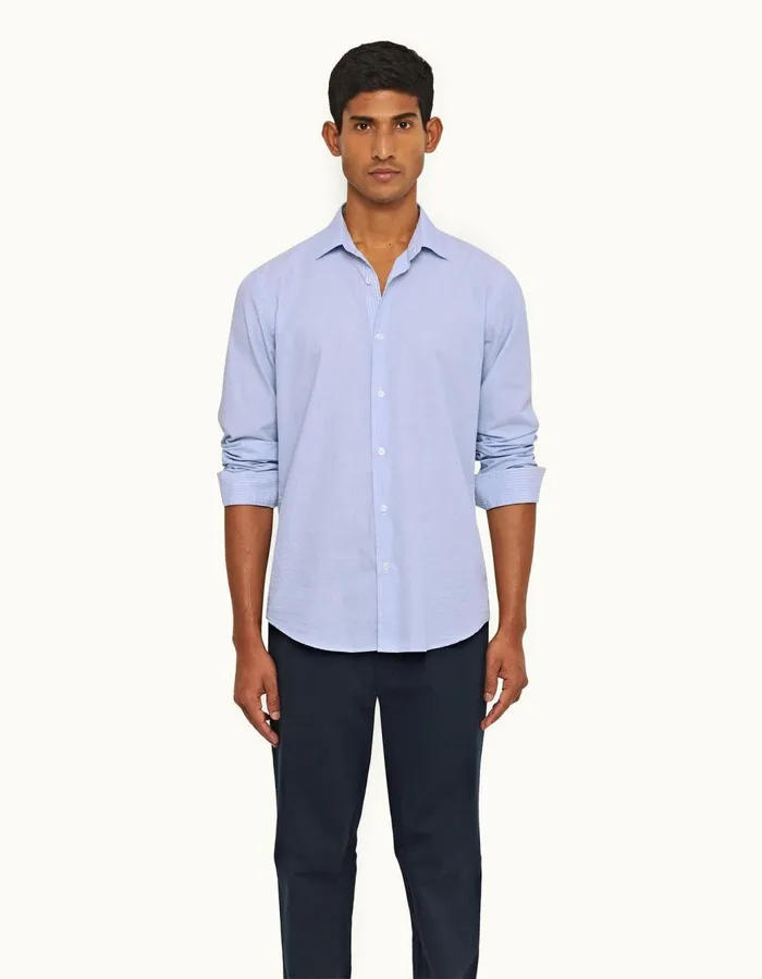 Men Orlebar Brown Shirts Giles Chainstitch Ice Bluewhite