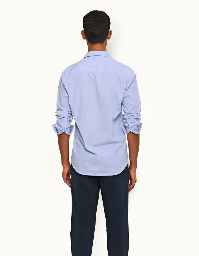 Men Orlebar Brown Shirts Giles Chainstitch Ice Bluewhite