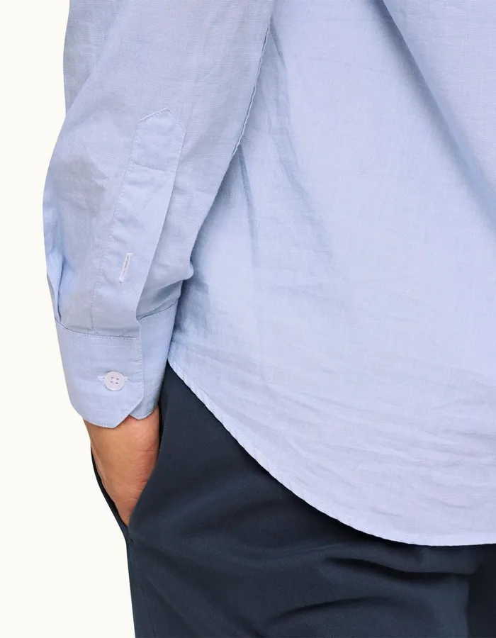 Men Orlebar Brown Shirts Giles Chainstitch Ice Bluewhite