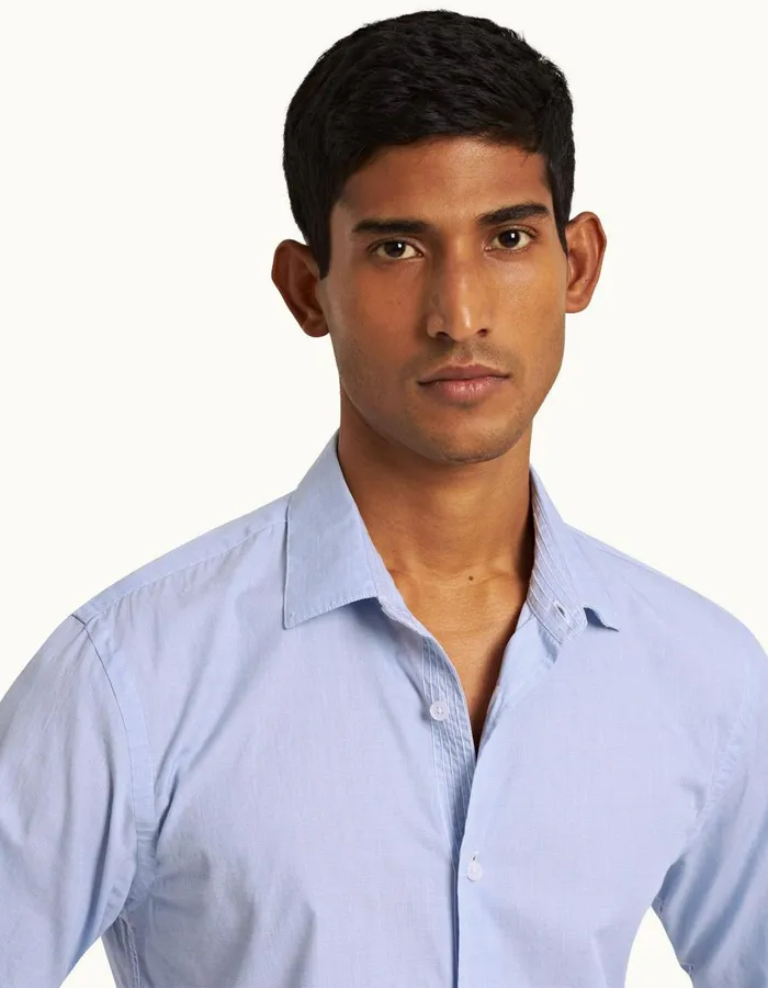 Men Orlebar Brown Shirts Giles Chainstitch Ice Bluewhite