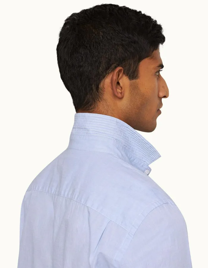 Men Orlebar Brown Shirts Giles Chainstitch Ice Bluewhite