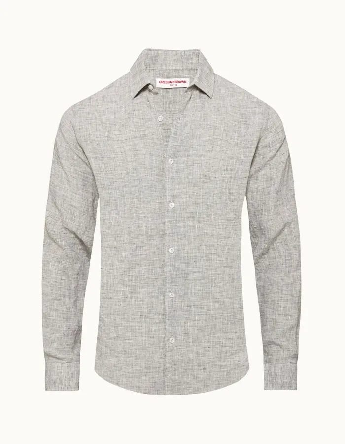 Men Orlebar Brown Shirts Giles Linen Graphitewhite