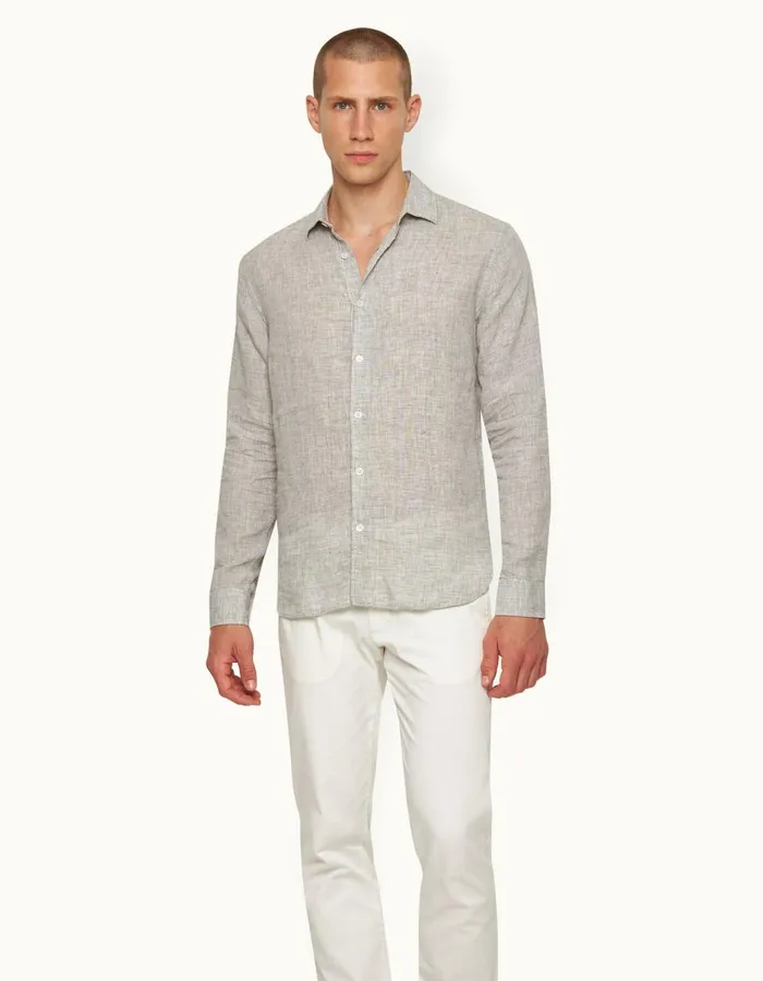 Men Orlebar Brown Shirts Giles Linen Graphitewhite