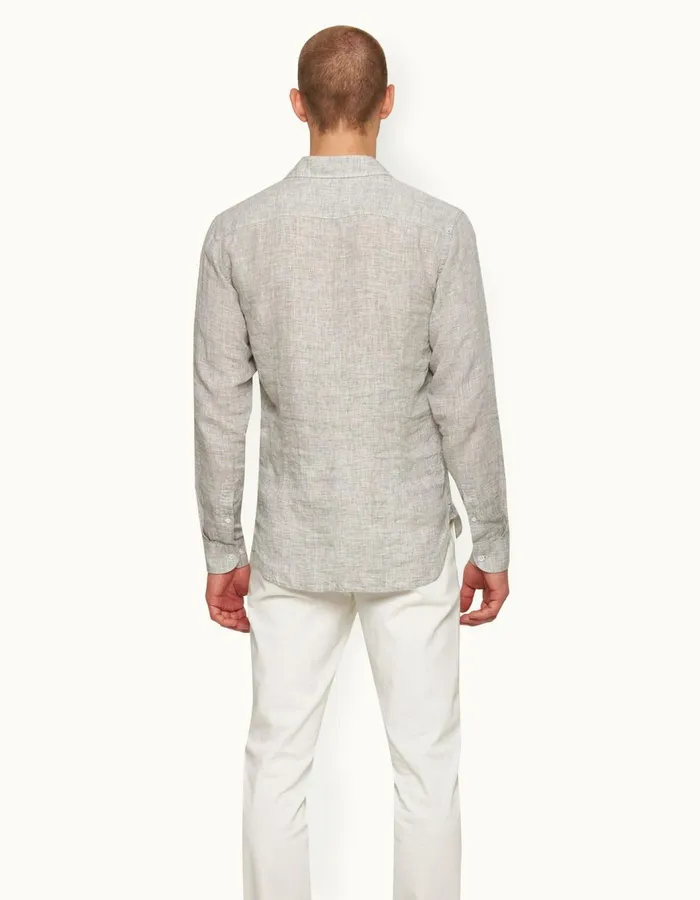 Men Orlebar Brown Shirts Giles Linen Graphitewhite