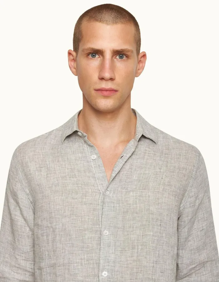 Men Orlebar Brown Shirts Giles Linen Graphitewhite