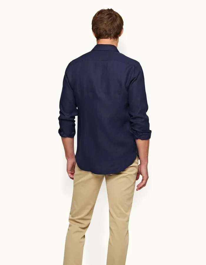 Men Orlebar Brown Shirts Giles Linen Navy
