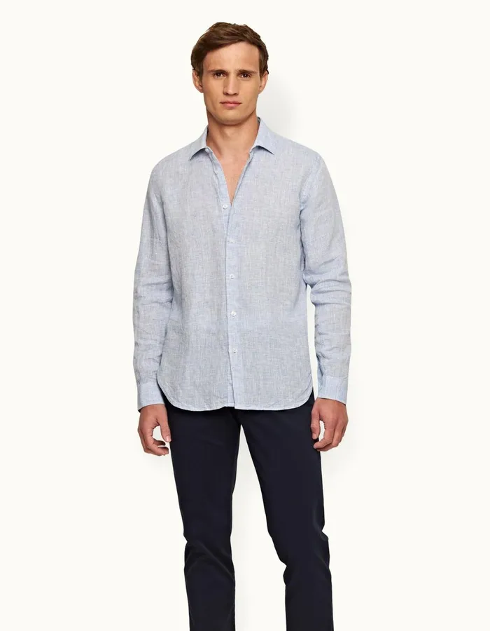 Men Orlebar Brown Shirts Giles Linen Navywhite Men Orlebar Brown Shirts Giles Linen Navywhite