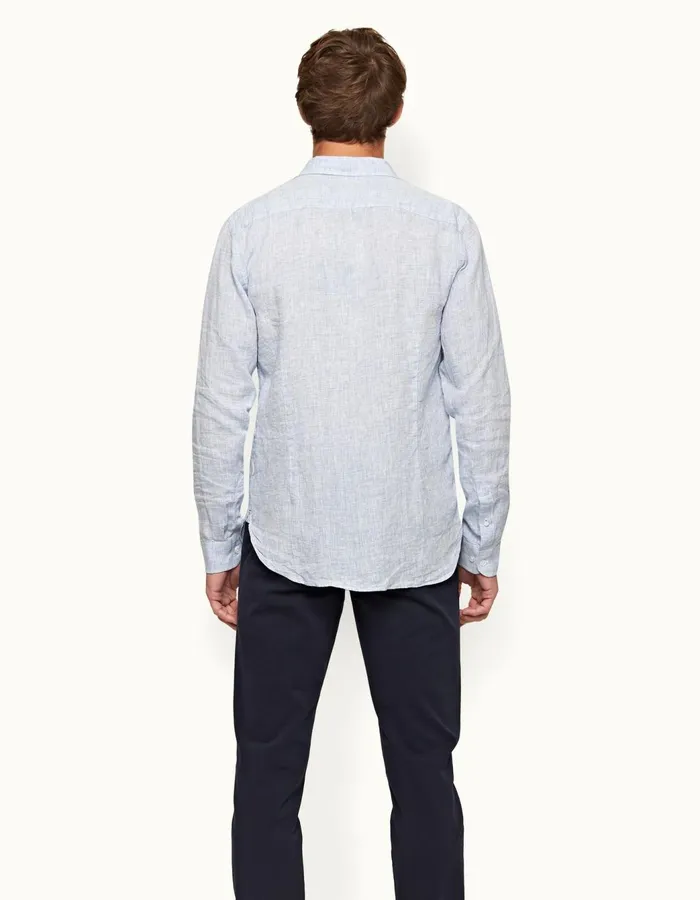 Men Orlebar Brown Shirts Giles Linen Navywhite Men Orlebar Brown Shirts Giles Linen Navywhite