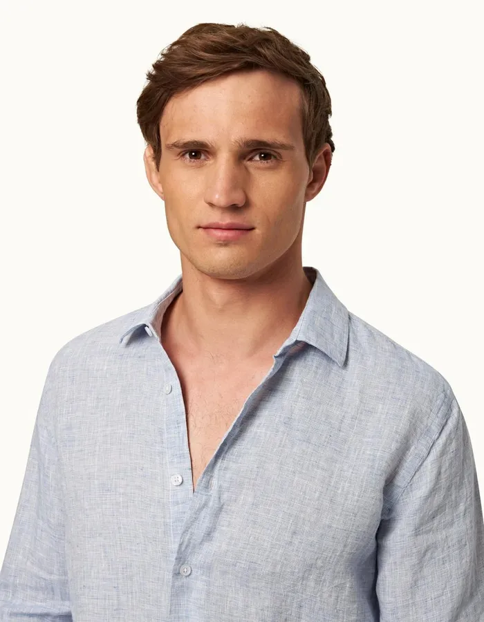 Men Orlebar Brown Shirts Giles Linen Navywhite Men Orlebar Brown Shirts Giles Linen Navywhite