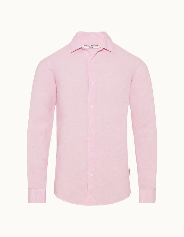 Men Orlebar Brown Shirts Giles Linen Pale Pinkwhite