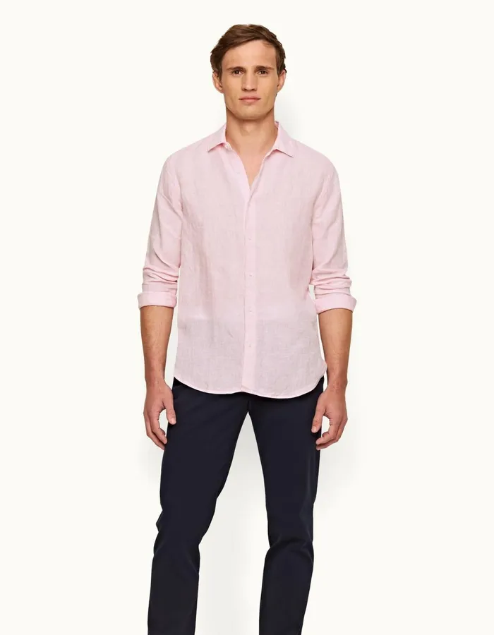 Men Orlebar Brown Shirts Giles Linen Pale Pinkwhite