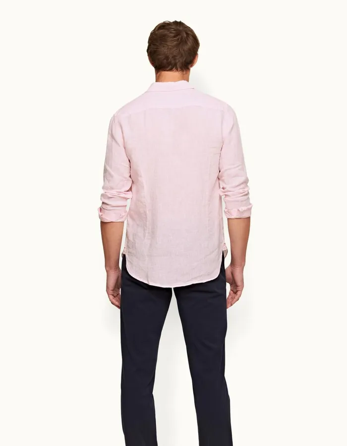 Men Orlebar Brown Shirts Giles Linen Pale Pinkwhite