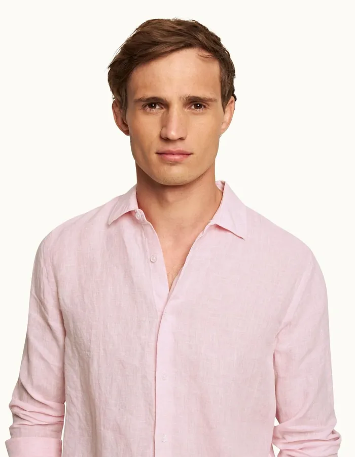 Men Orlebar Brown Shirts Giles Linen Pale Pinkwhite