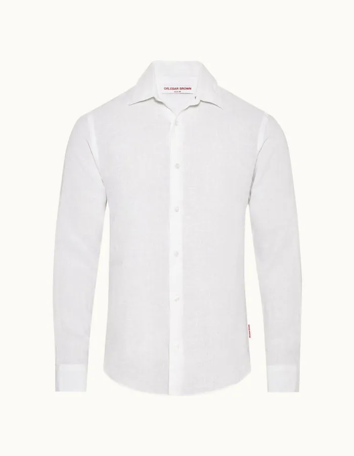 Men Orlebar Brown Shirts Giles Linen White
