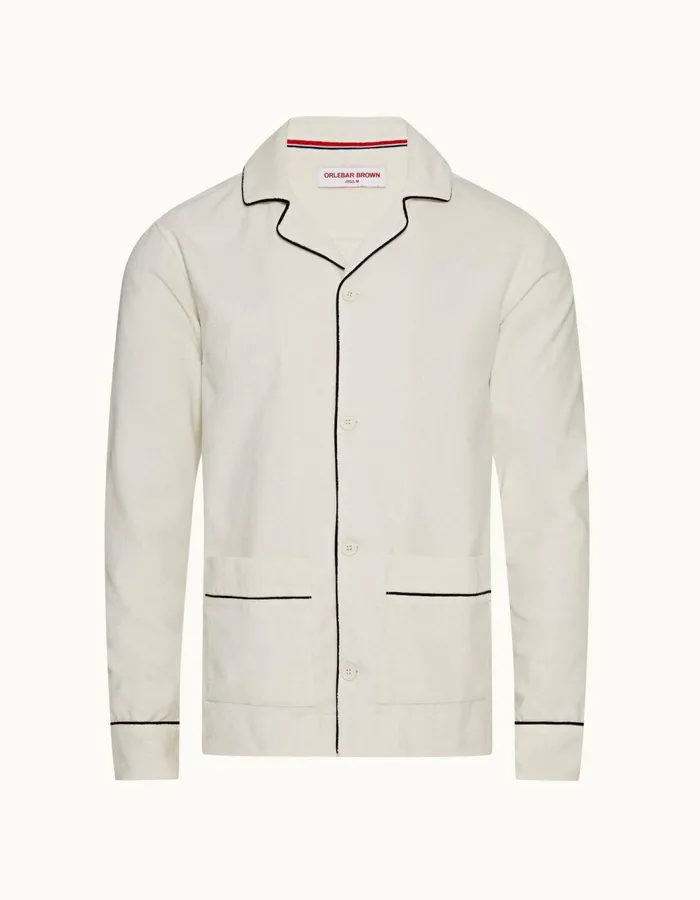 Men Orlebar Brown Shirts Gowder Piping White Sand