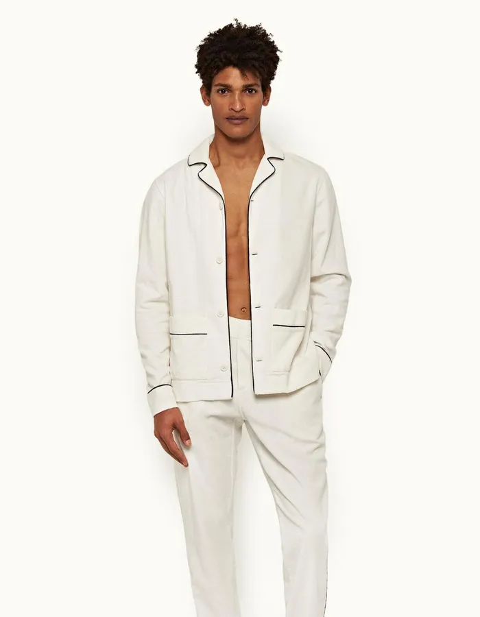 Men Orlebar Brown Shirts Gowder Piping White Sand