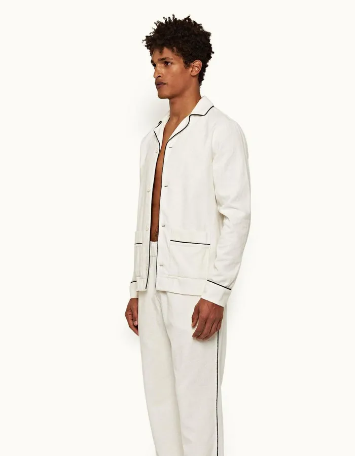 Men Orlebar Brown Shirts Gowder Piping White Sand
