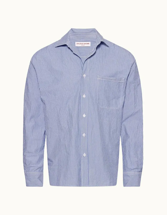 Men Orlebar Brown Shirts Grasmoor Midnight Navywhite