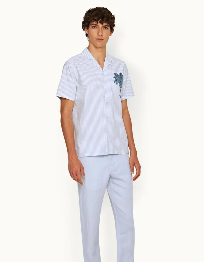 Men Orlebar Brown Shirts Hibbert Light Island Skywhite