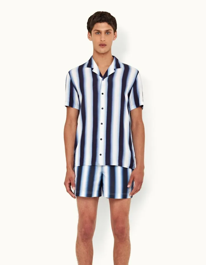 Men Orlebar Brown Shirts Hibbert Linen Night Iriscloud