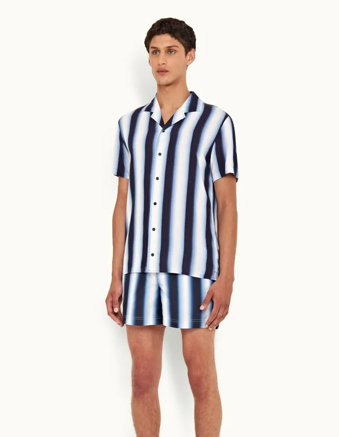 Men Orlebar Brown Shirts Hibbert Linen Night Iriscloud
