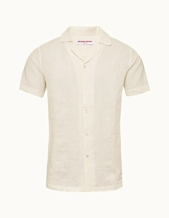 Men Orlebar Brown Shirts Hibbert Linen Sandbar